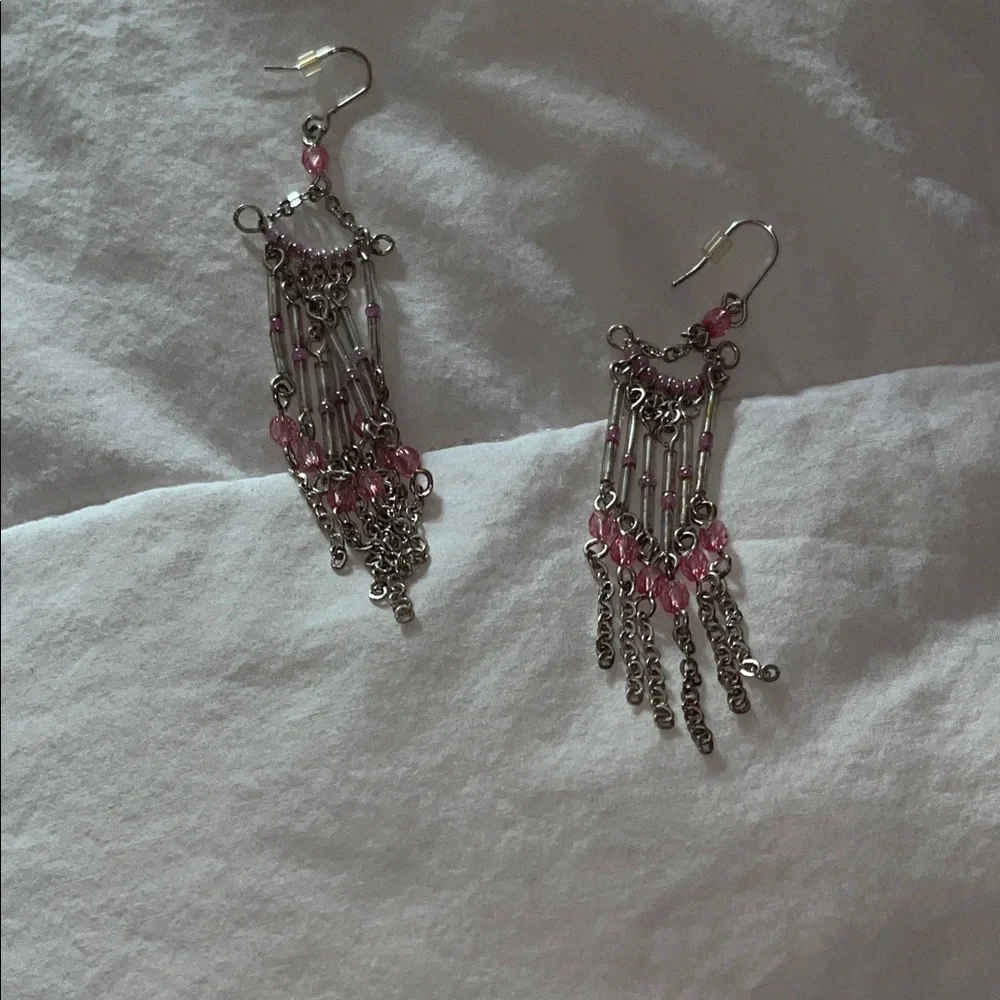 Chic Pink and blue beaded Dangle Earrings - Picture 3 of 8